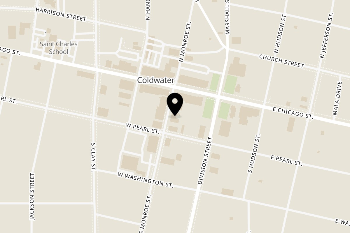 Map showing the location of Broadway Grille Broadway Grille - Coldwater on 19 S Monroe St in Coldwater